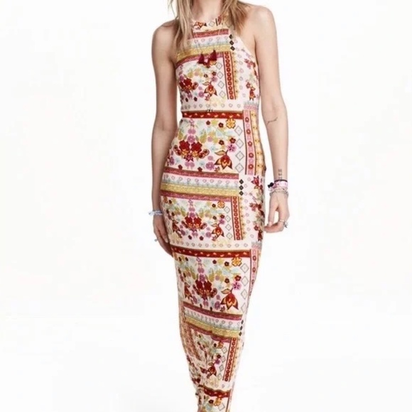 H&M x Coachella Collab Festival Paisley Boho Floral Colorful Maxi Dress Size 10 - Picture 2 of 14
